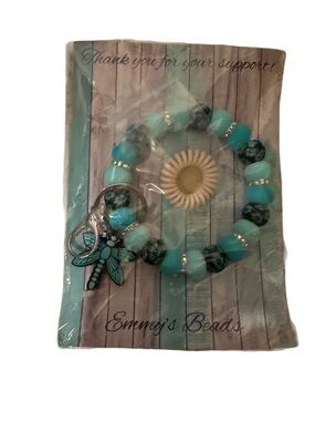Turquoise Dragonfly Beaded Key Ring Bracelet